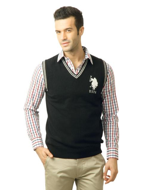 U.S. Polo Assn. Men Solid Black Sweater