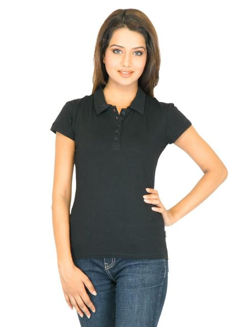 Lee Women Solid Black Tshirts