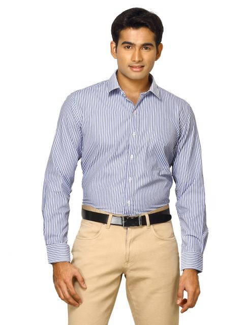 Mark Taylor Men Blue Striped Shirt