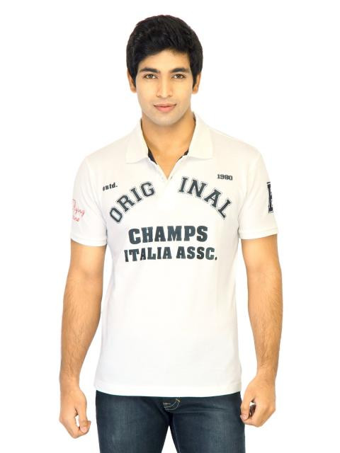 Flying Machine Men Printed White polo Tshirts