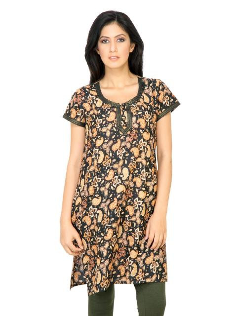 Vishudh Women Golden Thread Work Black Kurtis