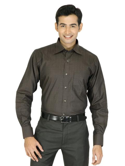 Genesis Men Brown Striped Shirt