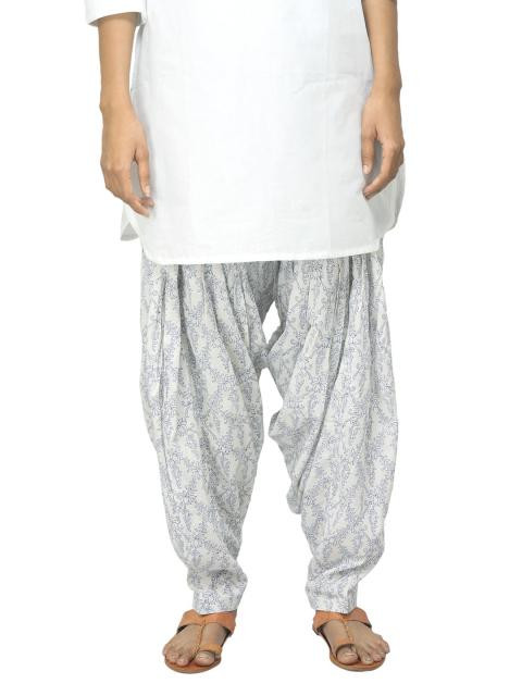 Fabindia Women Printed White & Blue Patiala