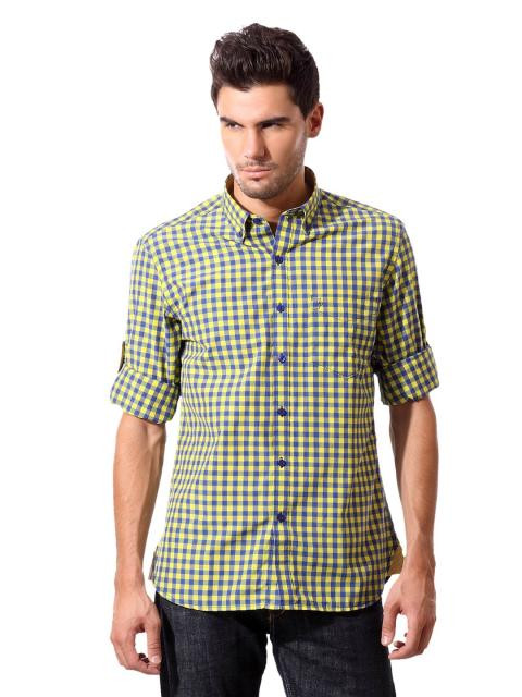 John Players Men Blue & Yellow Check Shirt