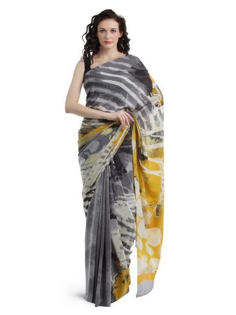 Satya Paul Cream & Grey Saree