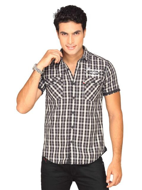 Locomotive Men Grey Checked Shirt