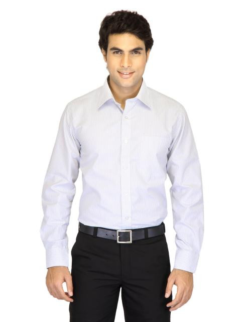 Mark Taylor Men White Striped Shirt