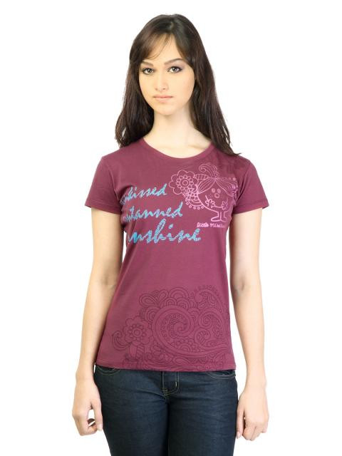 Little Miss Women Printed Magenta T-shirt