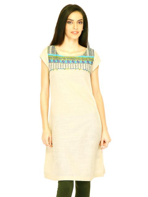 W Women Solid Beige Kurtas