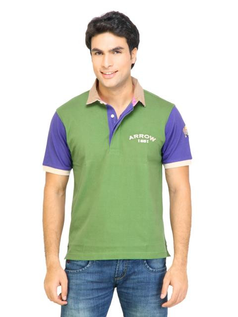 Arrow Sport Men Solid Green Polo Tshirts