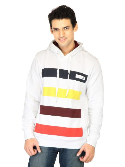 ADIDAS Men Sf Striped Hood White Sweatshirts