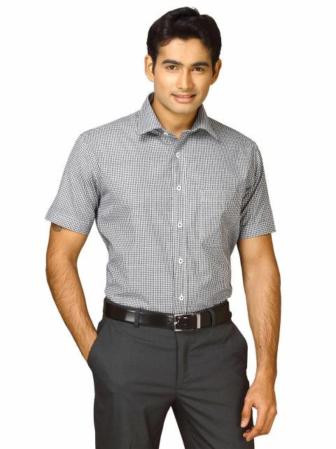 John Miller Men Black white small check Shirts