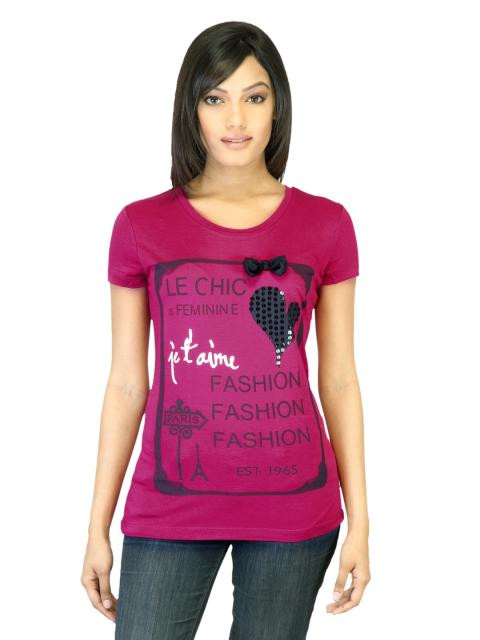 United Colors of Benetton Women Printed Magenta Top