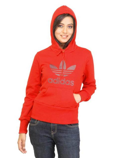 ADIDAS Originals Women Trefoil Hoodie Red Sweatshirt