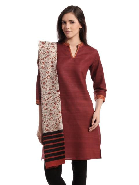 Fabindia Women Printed Beige & Rust Stole