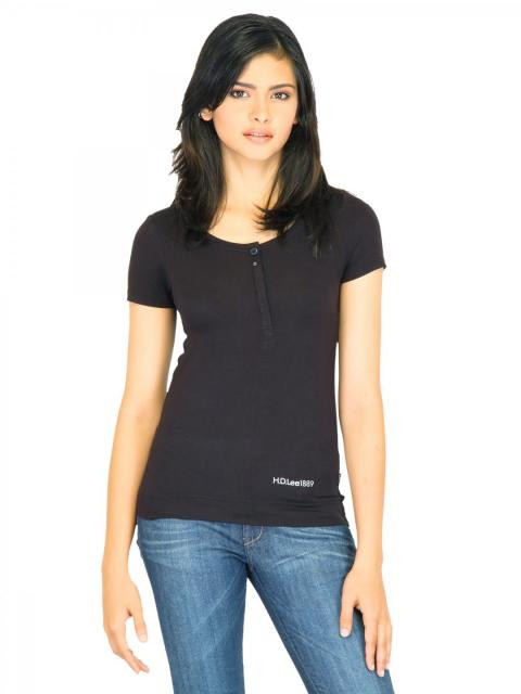 Lee Women Solid Black Tshirts