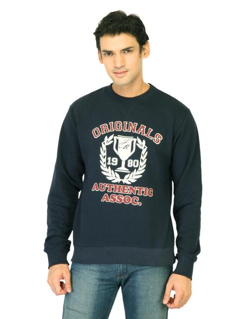 Flying Machine Men Printed Navy Blue Sweatshirts