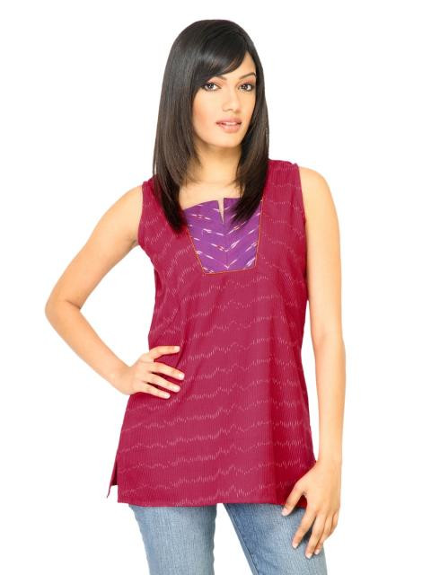 Mother Earth Women Stripes Red Kurti