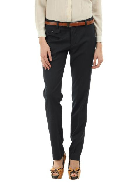 Arrow Women Navy Blue Pinstripe Trousers