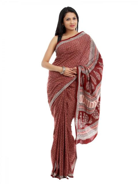 Fabindia Red Mull Printed Saree