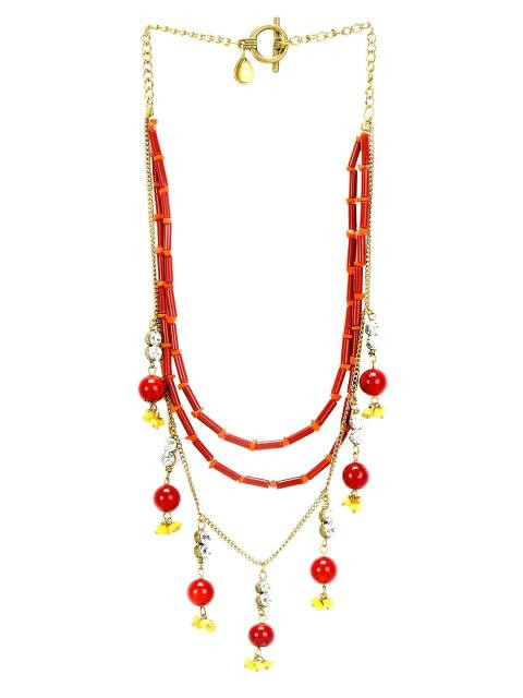 Ivory Tag Women Sparkling Coral Red Necklace
