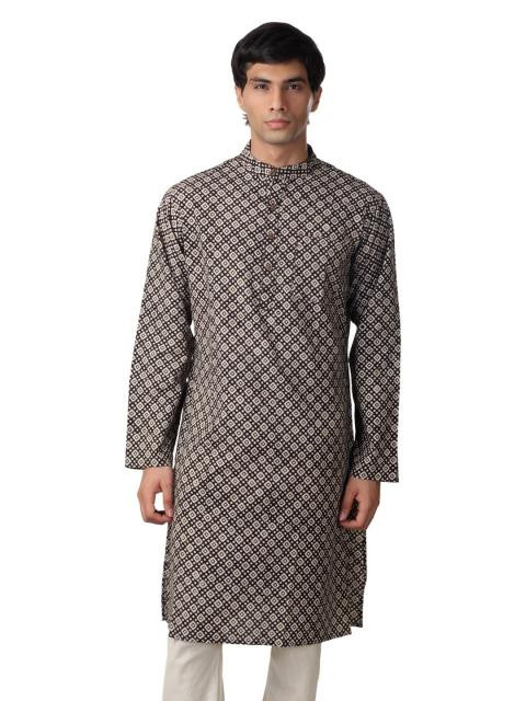 Mother Earth Men Black Printed Kurta