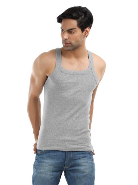 Park Avenue Men Grey Melange Square Neck Vest