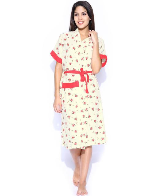 Red Rose Off-White Printed Bath Robe