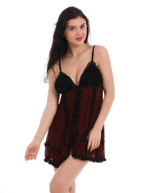 Red Rose Red & Black Nightdress