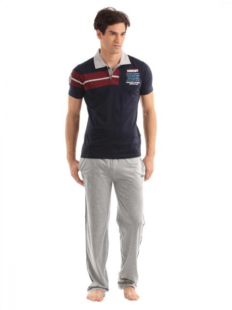 SDL by Sweet Dreams Men Grey & Blue Pyjama Set