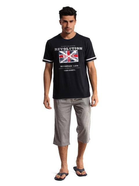 SDL by Sweet Dreams Men Navy Blue & Grey Pyjama Set