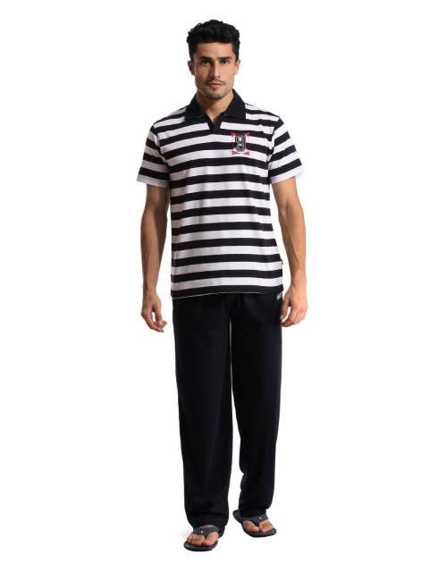 SDL by Sweet Dreams Men Navy Blue & White Pyjama Set