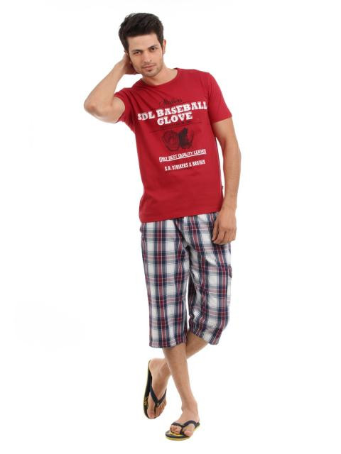 SDL by Sweet Dreams Men Red & Blue Pyjama Set