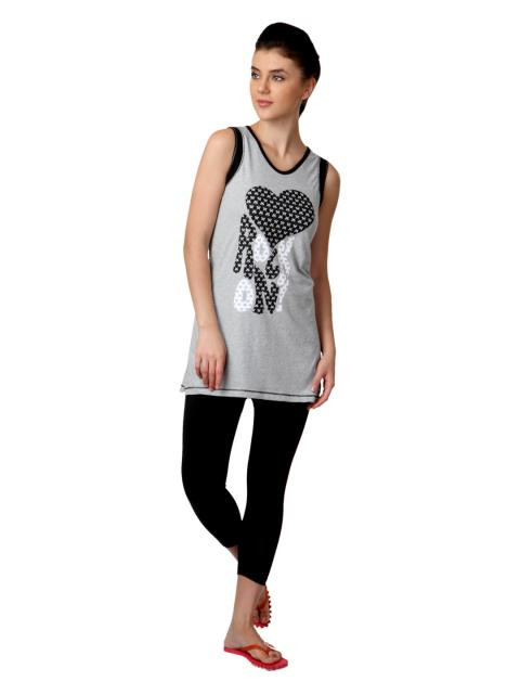 SDL by Sweet Dreams Women Grey & Black Printed Night Suit S11-3231