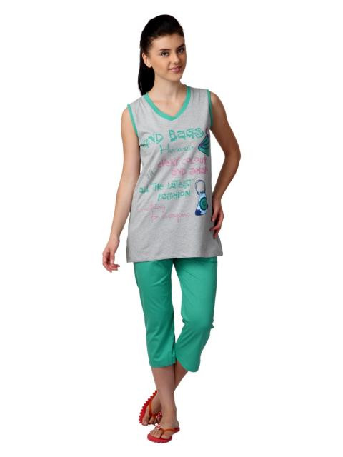 SDL by Sweet Dreams Women Grey & Green Night Suit S11-3144