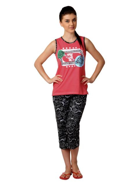 SDL by Sweet Dreams Women Pink & Black Printed Night Suit S11-3134