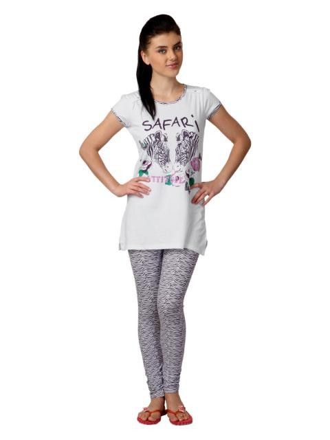 SDL by Sweet Dreams Women White & Purple Printed Night Suit S11-3240
