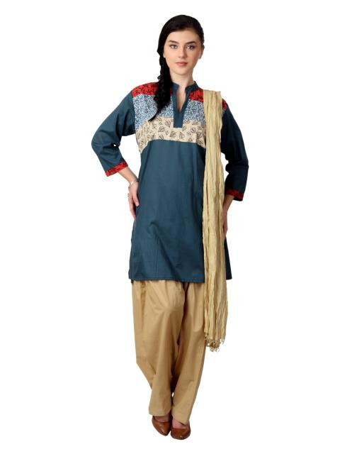 Shree Women Navy & Beige Salwar Suit with Dupatta