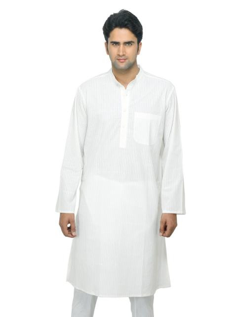 Fabindia Men Hand Block Printed White Kurta