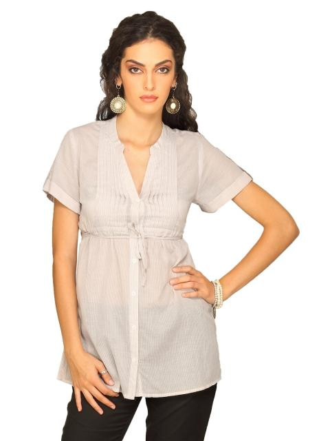 Forever New Women Light Brown & Grey Striped Shirt