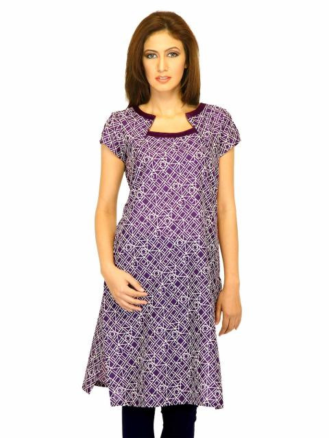 W Women Printed Purple Kurtas