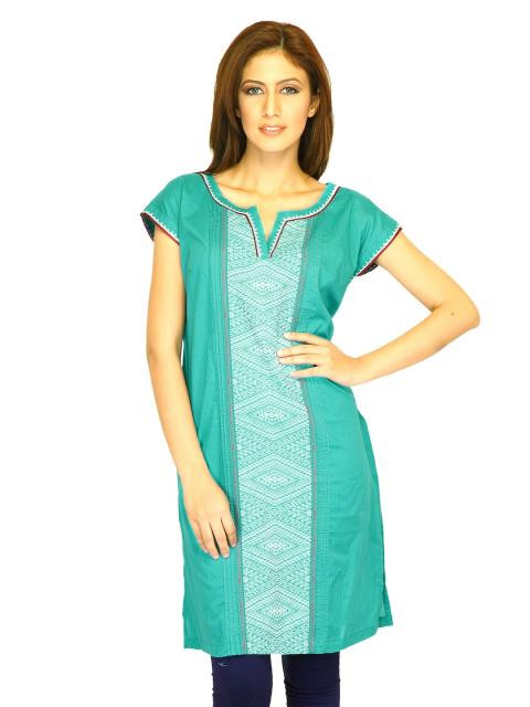 W Women Solid Teal Blue Kurtas