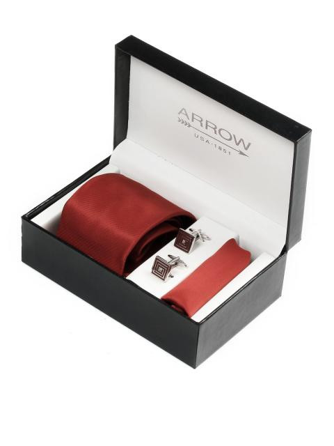 Arrow Men Formal Red Tie+Cufflink+Pocket square - Combo Pack