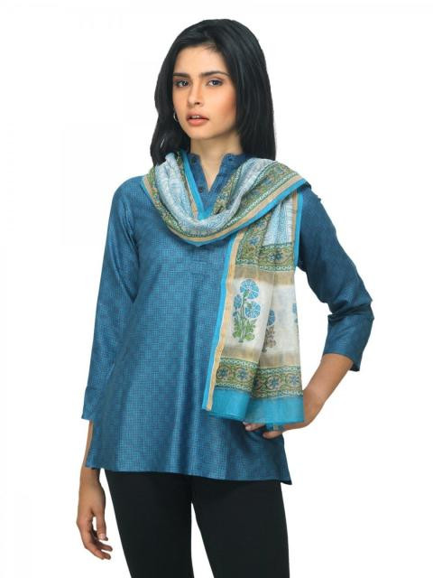 Fabindia Women Chanderi Blue Stole