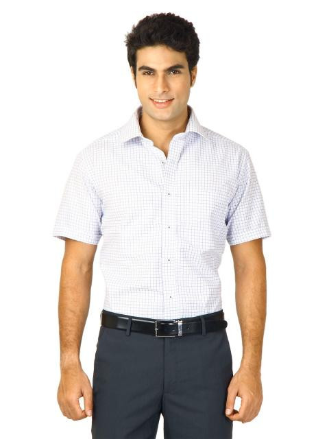 John Miller Men White Check Shirt