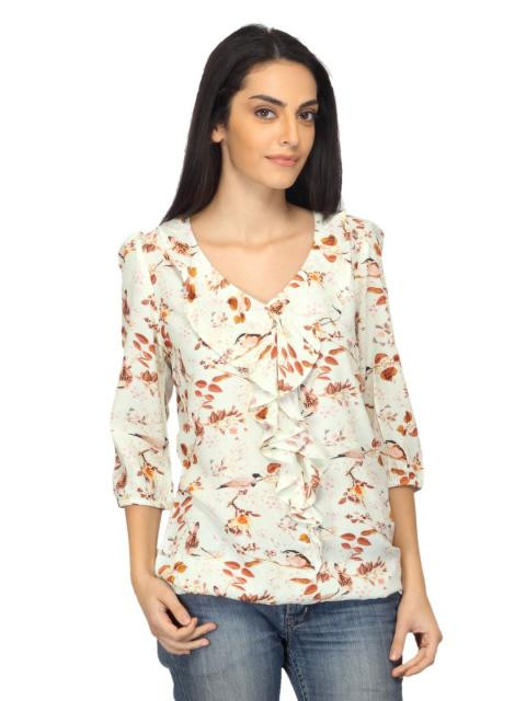 Arrow Woman Printed Cream & Brown Top