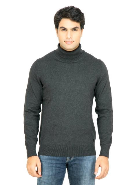 s.Oliver Men Solid Charcoal Sweater