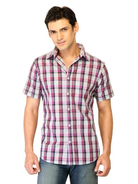 United Colors of Benetton Men Check Purple Shirts