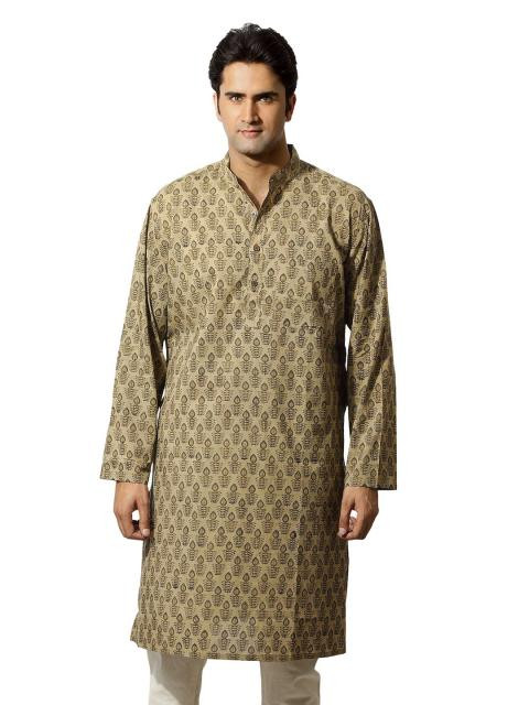 Fabindia Men Printed Beige Kurta