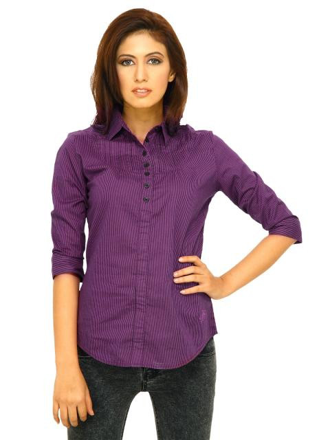 Wrangler Women Smocked Yoke Purple Tops